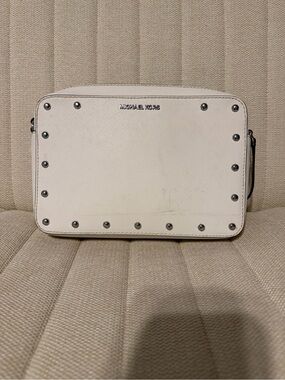 Michael Kors White Saffiano Leather Studded Camera Bag